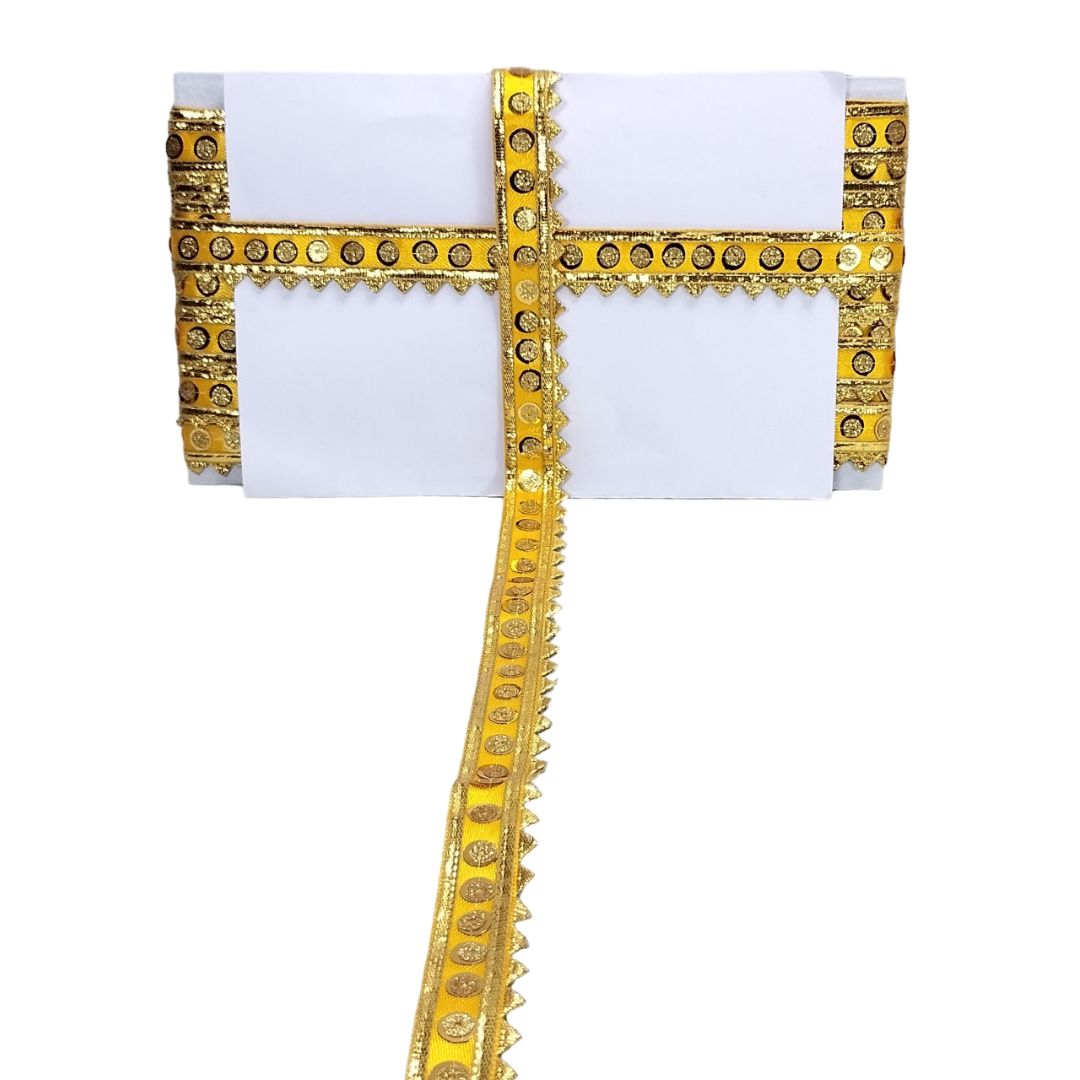 Gold decorative ribbon with a white background