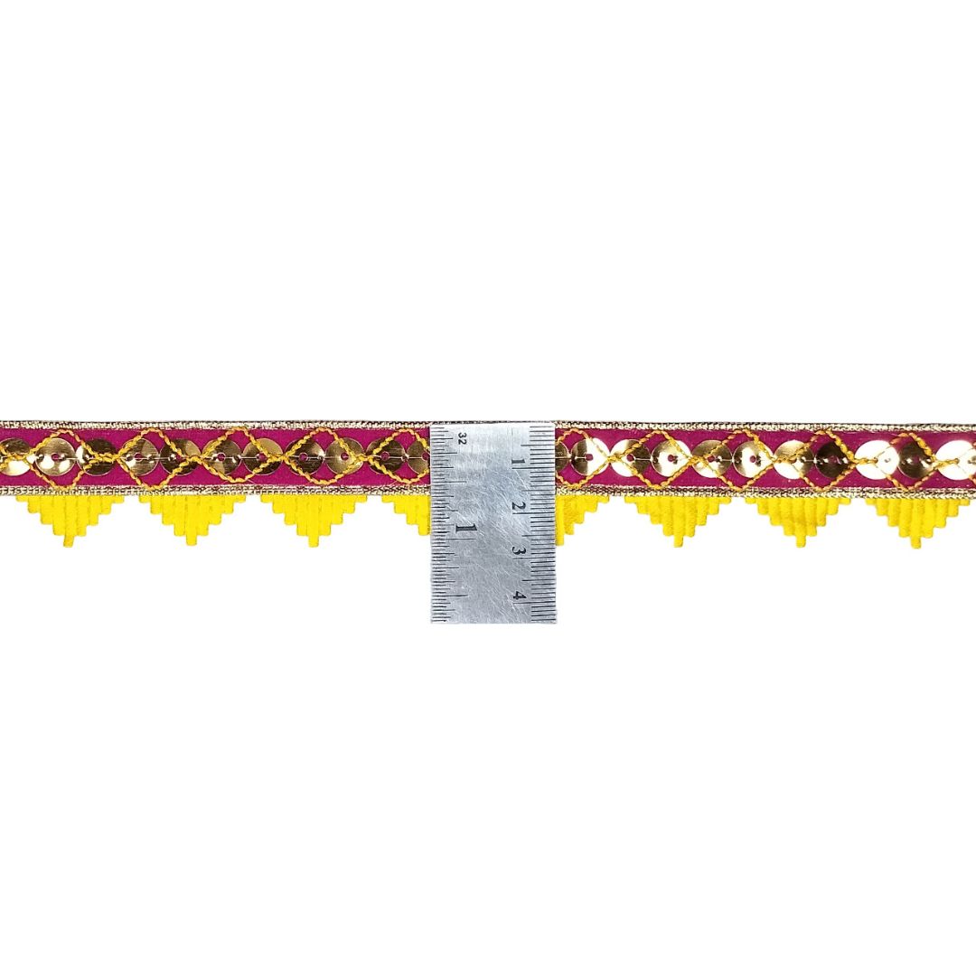 Decorative border with gold and pink patterns on a white background