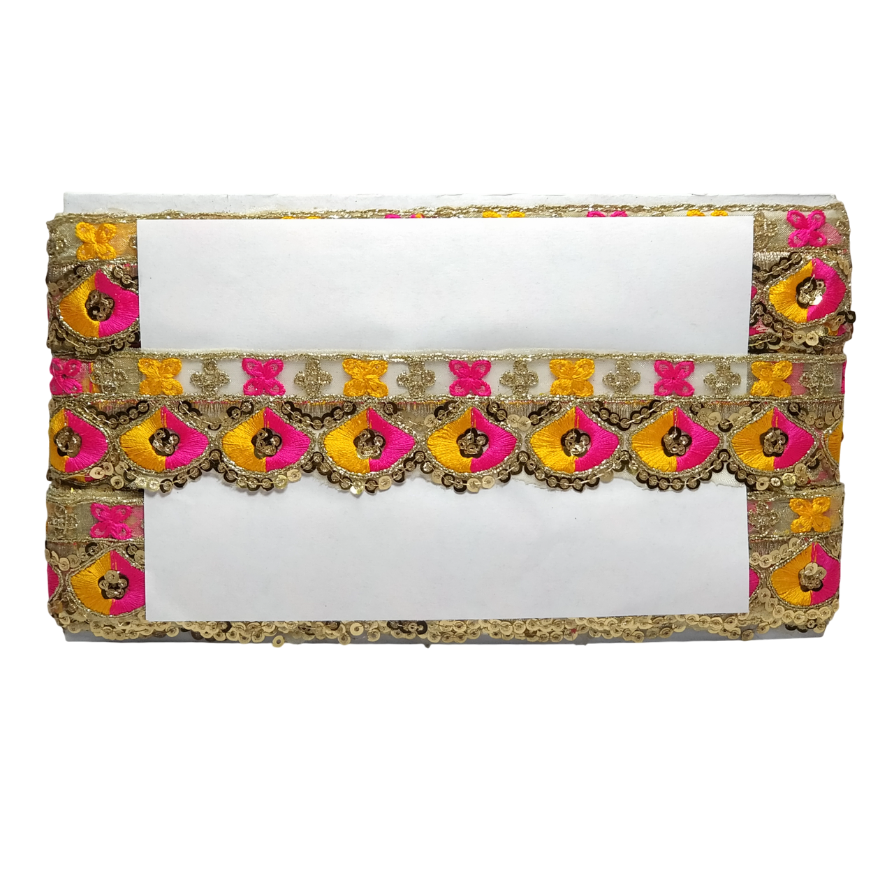 Yellow Hot Pink Zari Sequins Lace For Dupatta Only At Woven Lace & Border Reatilers and Manufactures In Surat