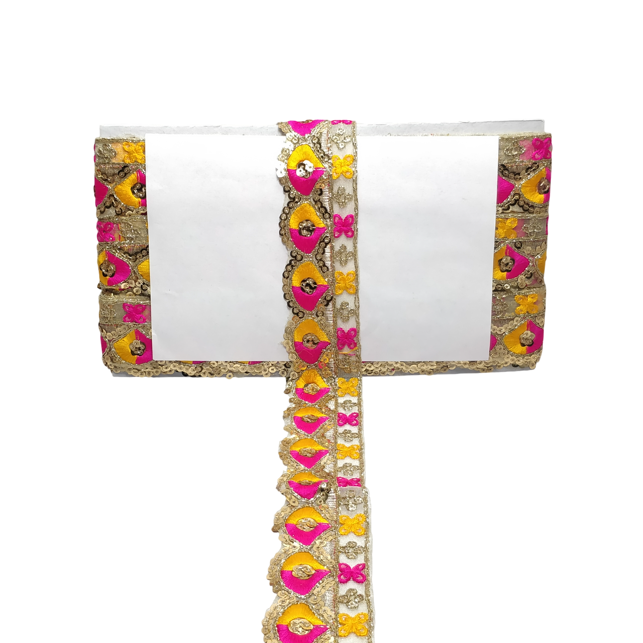 Yellow Hot Pink Zari Sequins Lace For Dupatta Only At Woven Lace & Border Reatilers and Manufactures In Surat