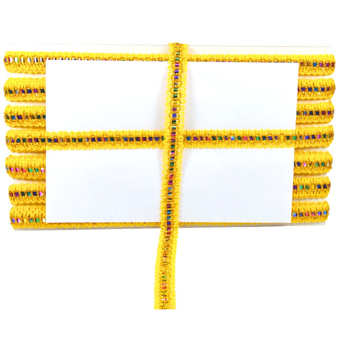 Yellow hashtag symbol with colorful beads on a white background