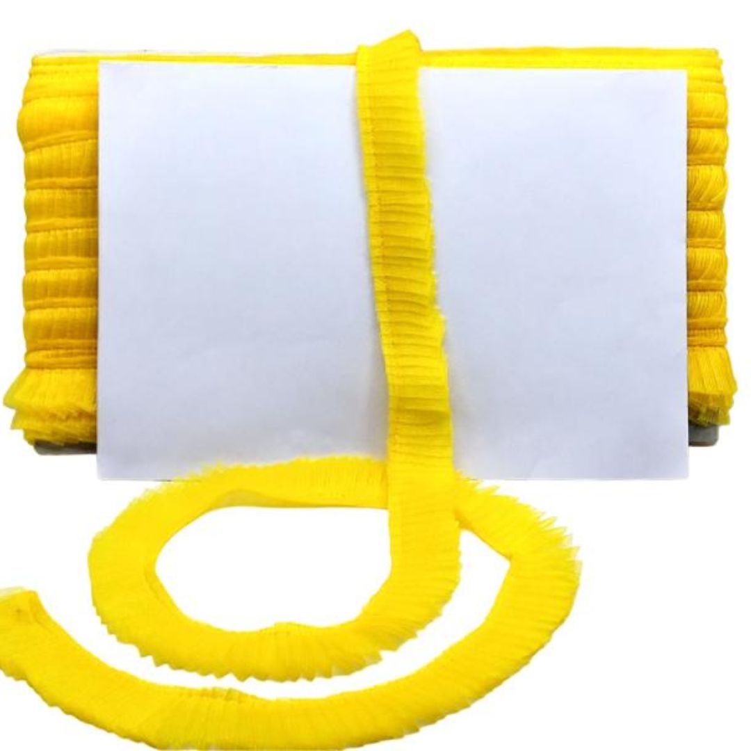 Yellow dog leash with a white card on a white background