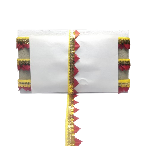 Kurlz 1 inch Double Color Mandir Cutwork Lace For Laddo Gopal Poshak, Aasan, Mata Chunri, School Crafts | Size: 9 Yards