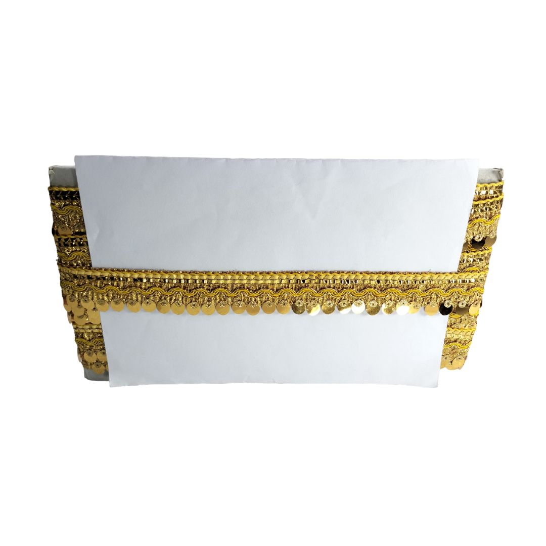Decorative gold box with a white interior on a white background