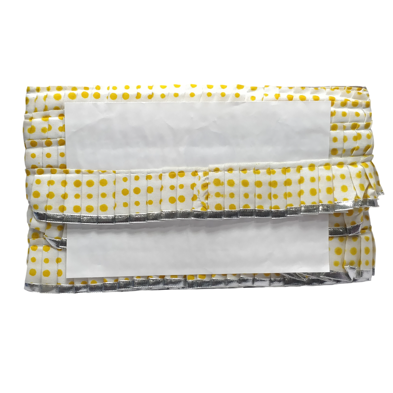 Yellow Silver Gota White Satin Silk Frill For Ladoo Gopal Poshak Only At Woven Lace & Border Reatilers and Manufactures In Surat