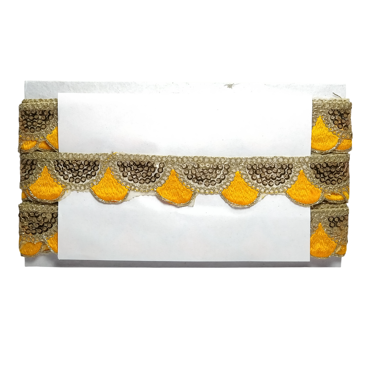 Yellow With Golden Sequins Embroidery Lace For Dupatta Saree And Dress Decoration Only At Woven Lace & Border Reatilers and Manufactures In Surat