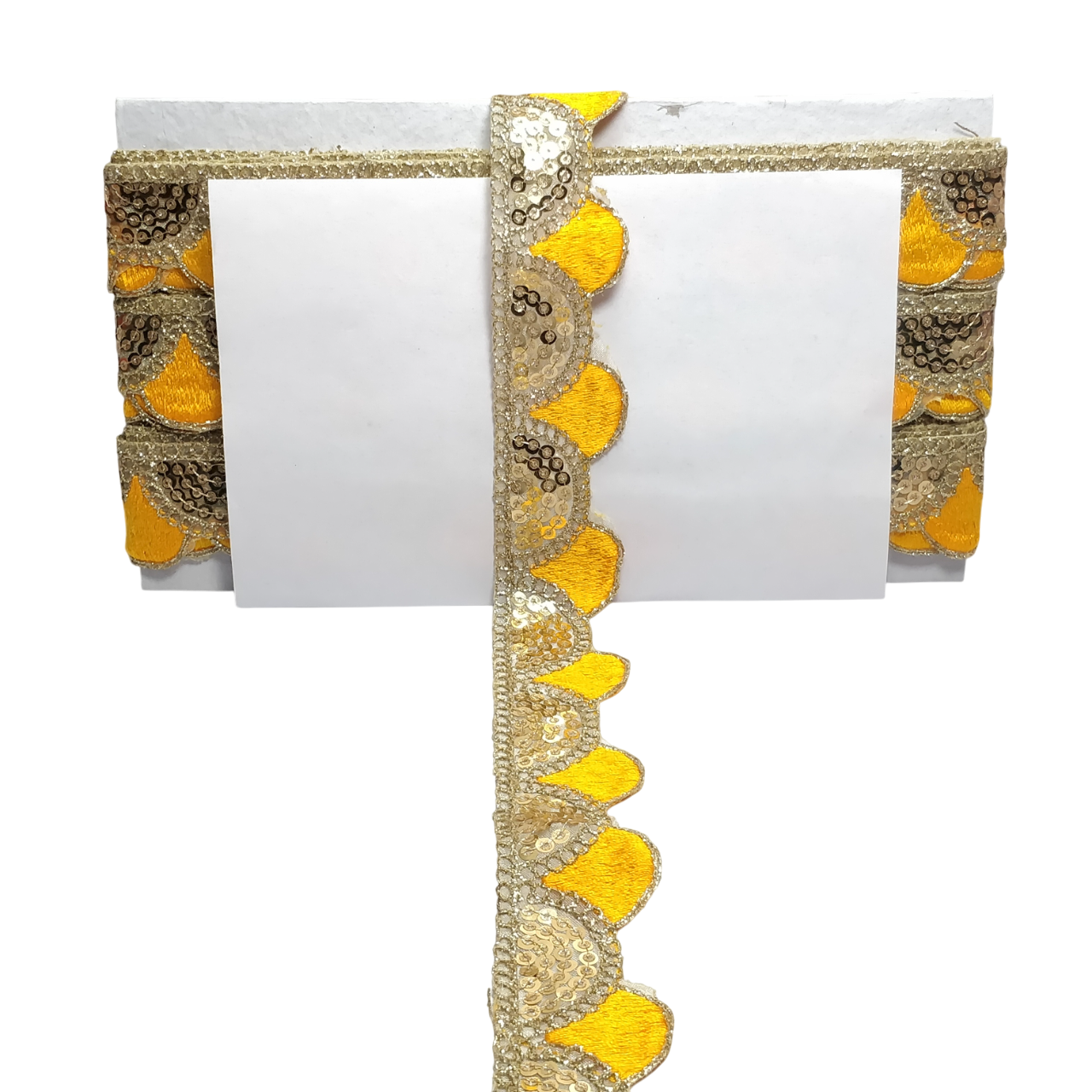 Yellow With Golden Sequins Embroidery Lace For Dupatta Saree And Dress Decoration Only At Woven Lace & Border Reatilers and Manufactures In Surat