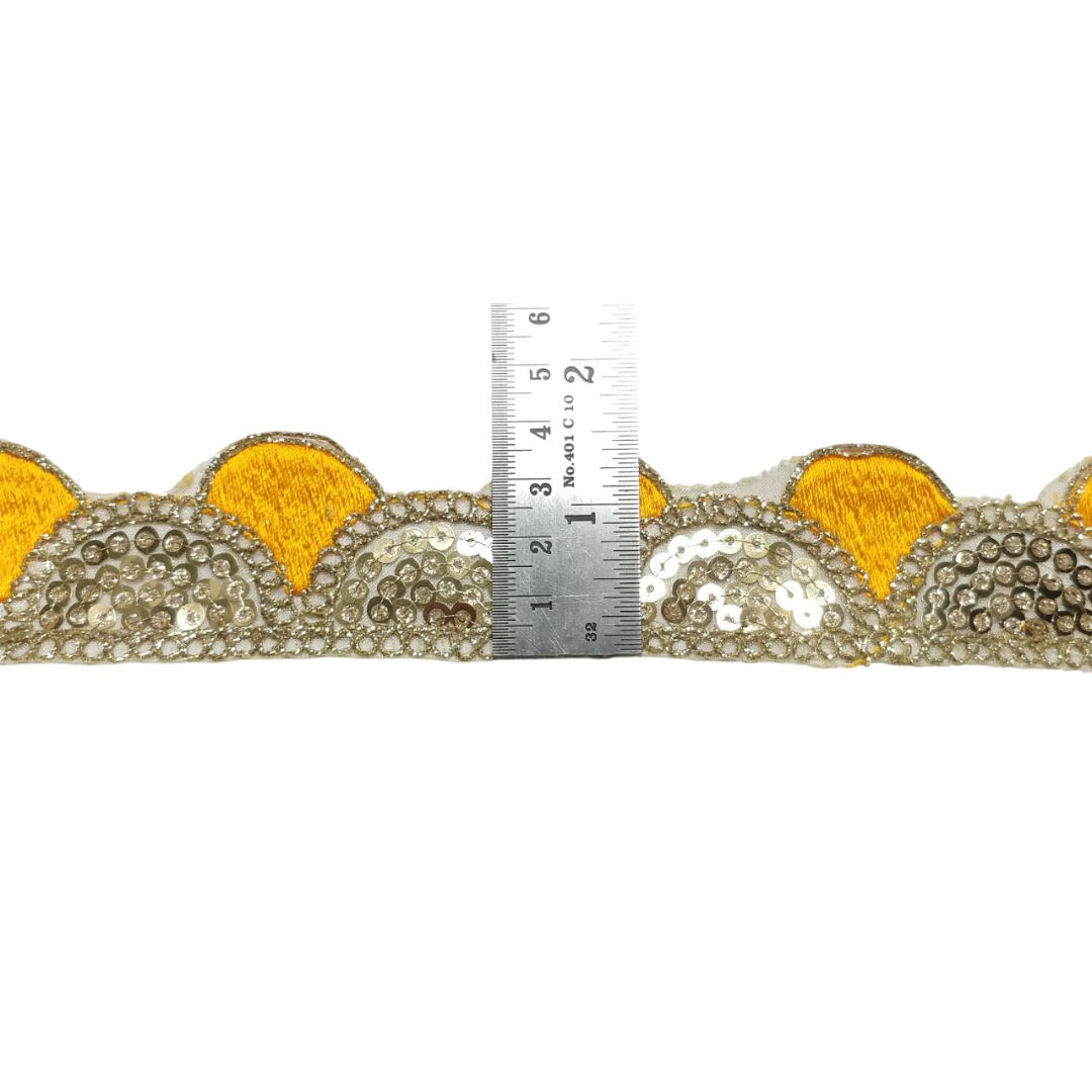 Yellow With Golden Sequins Embroidery Lace For Dupatta Saree And Dress Decoration Only At Woven Lace & Border Reatilers and Manufactures In Surat