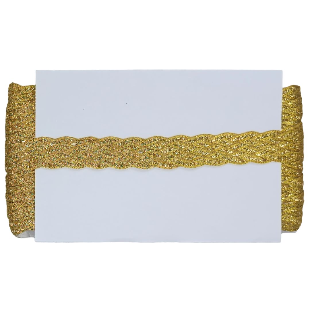 Gold clutch with a white card on a white background