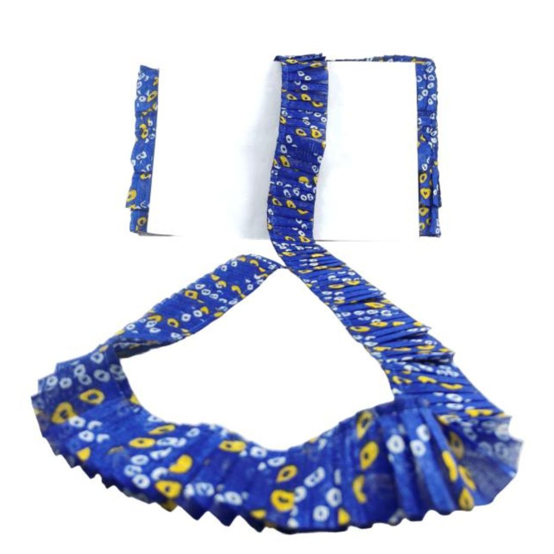 Blue bikini set with floral pattern on a white background