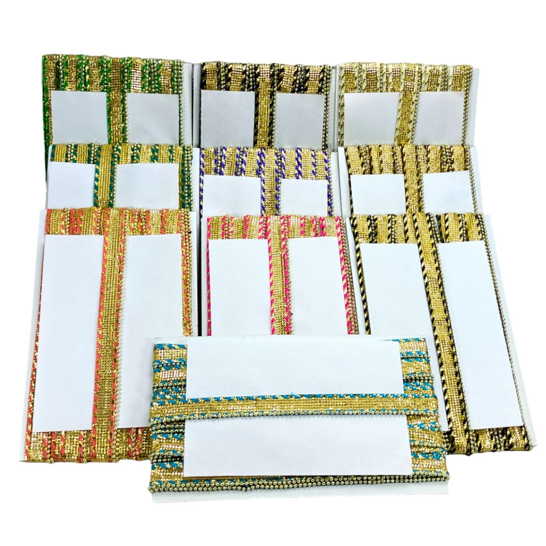 Set of colorful woven placemats with a geometric pattern on a white background