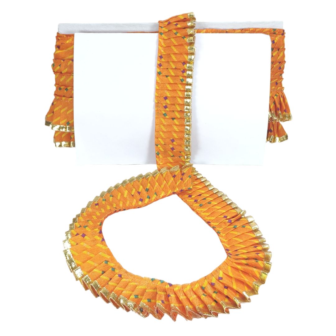 Decorative orange garland with gold accents on a white background