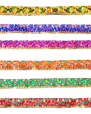 Set of colorful ribbons with geometric patterns on a white background