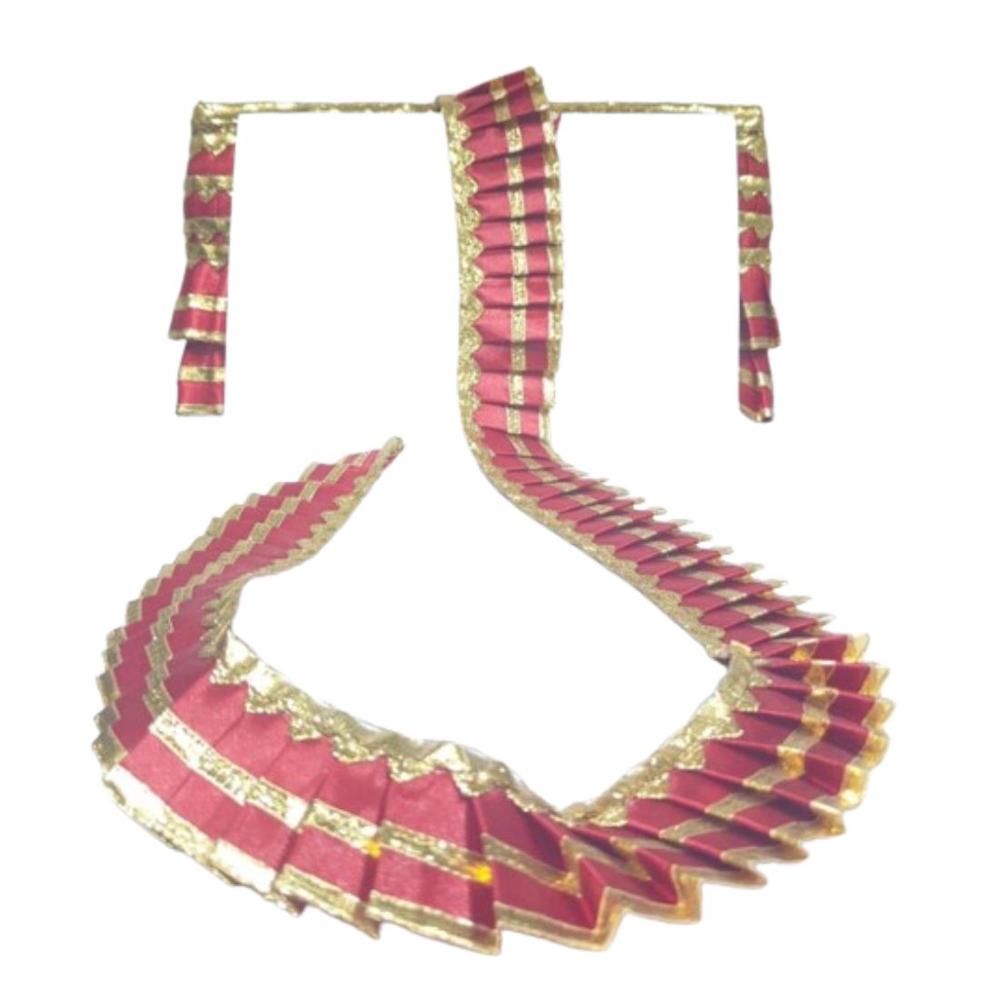 Decorative pink and gold necklace on a white background