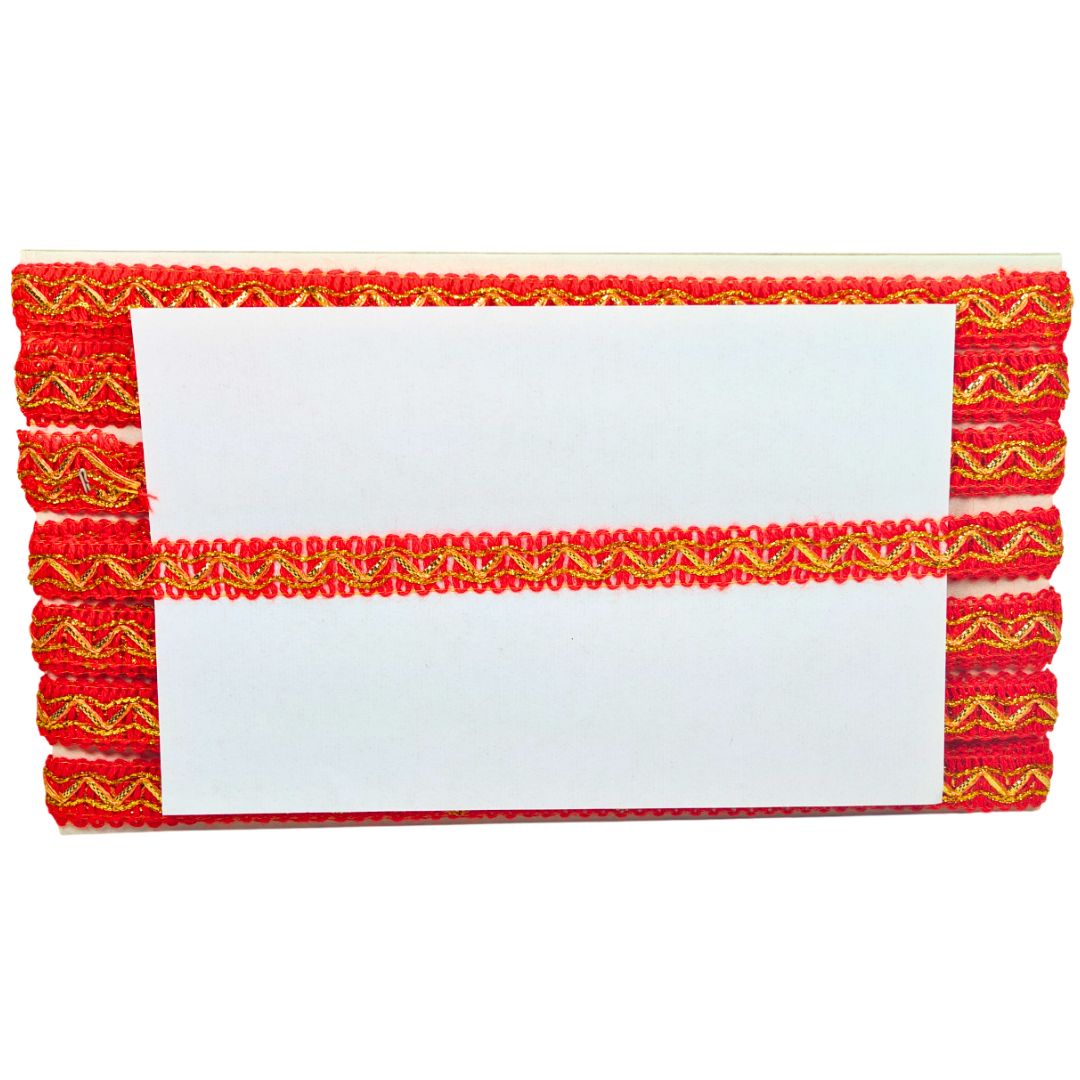 Red and yellow decorative border with a white center on a white background