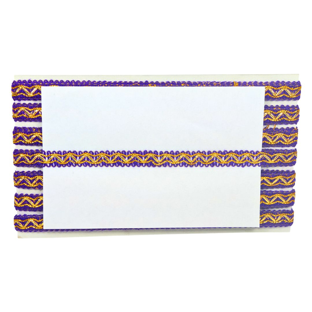 Decorative border with purple and gold patterns on a white background
