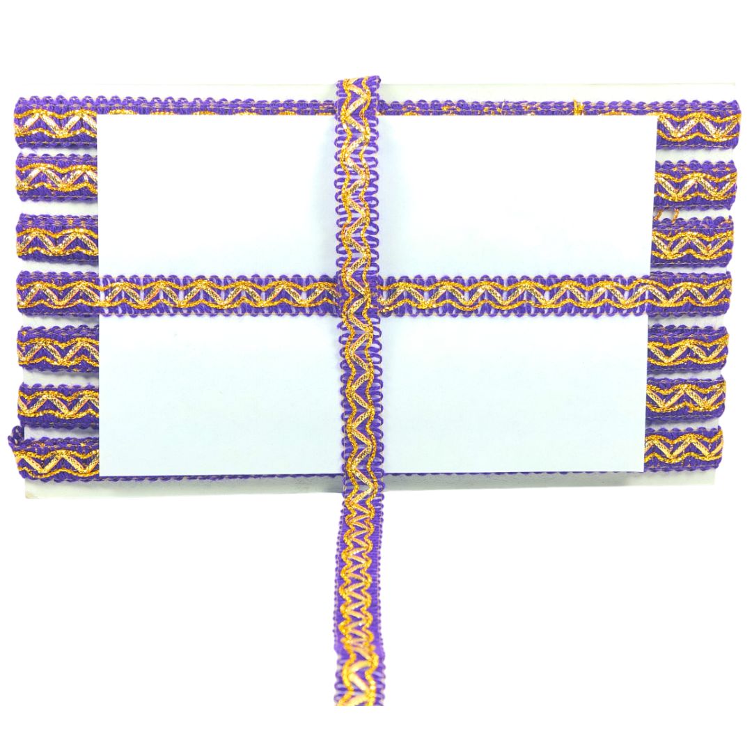 Decorative border with purple and gold patterns on a white background