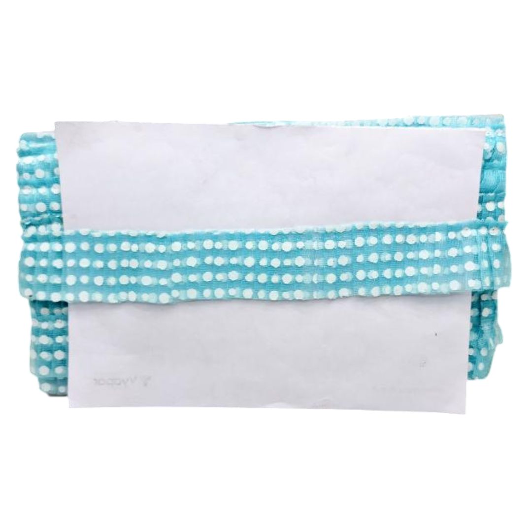 Folded blue and white checkered towel on a white background